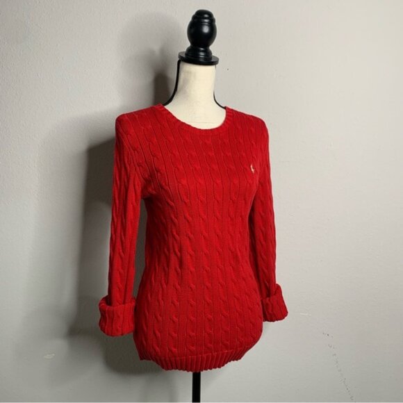 Ralph Lauren Red Iconic Cable Crewneck Sweater - Picture 4 of 14